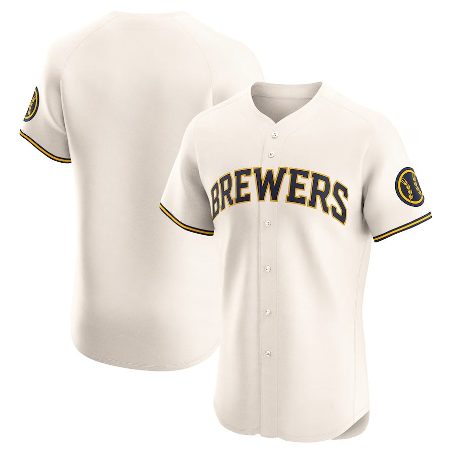 Milwaukee Brewers Home Elite Jersey - Cream Stitched Baseball Jersey baseball jersey product view 1
