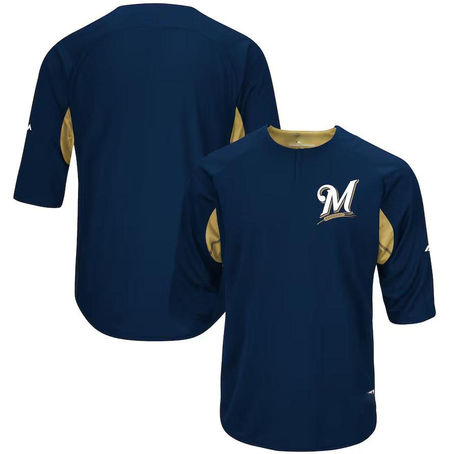 Milwaukee Brewers Navy Gold Majestic Authentic Collection On-Field Batting Practice Jersey Baseball Jerseys baseball jersey product view 1