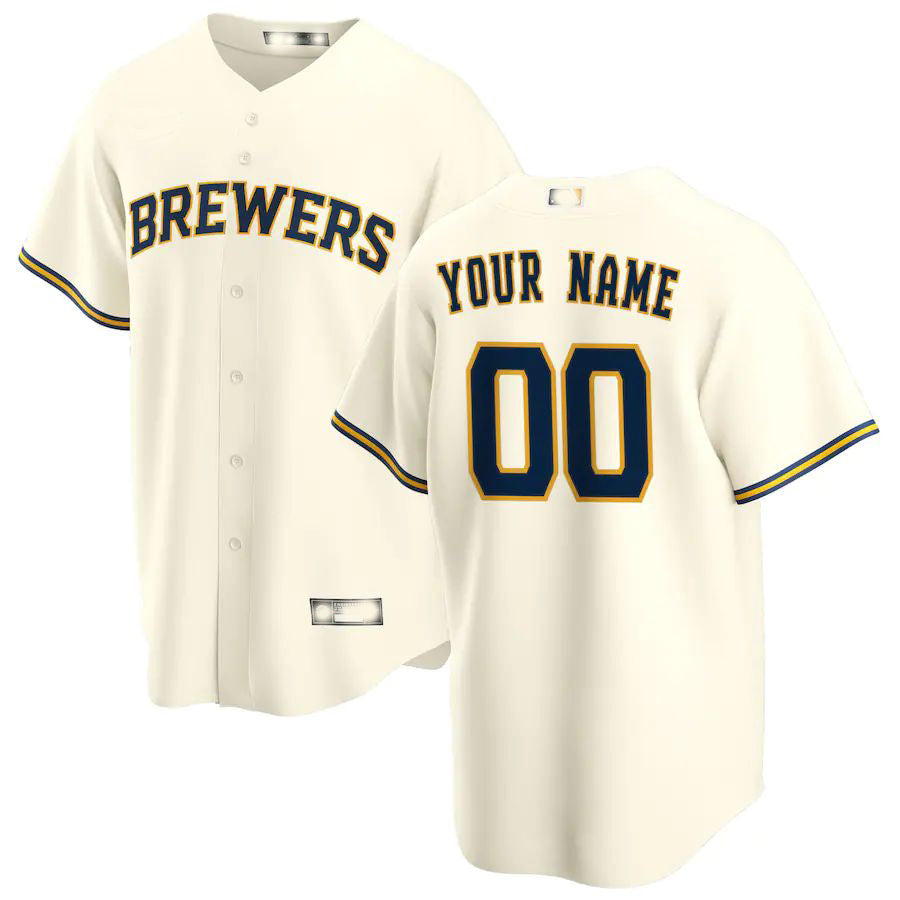 Custom Milwaukee Brewers Cream Home Replica Custom Jersey Baseball Jerseys baseball jersey product view 1