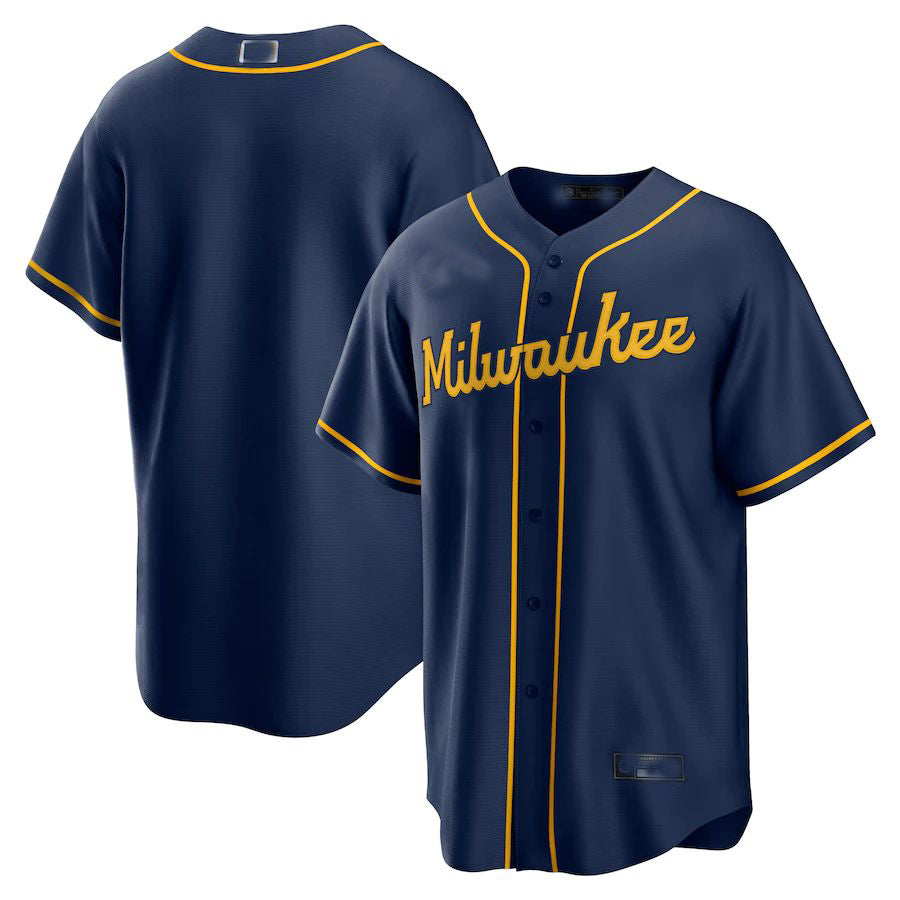 Milwaukee Brewers Navy Alternate Replica Team Jersey Baseball Jerseys baseball jersey product view 1