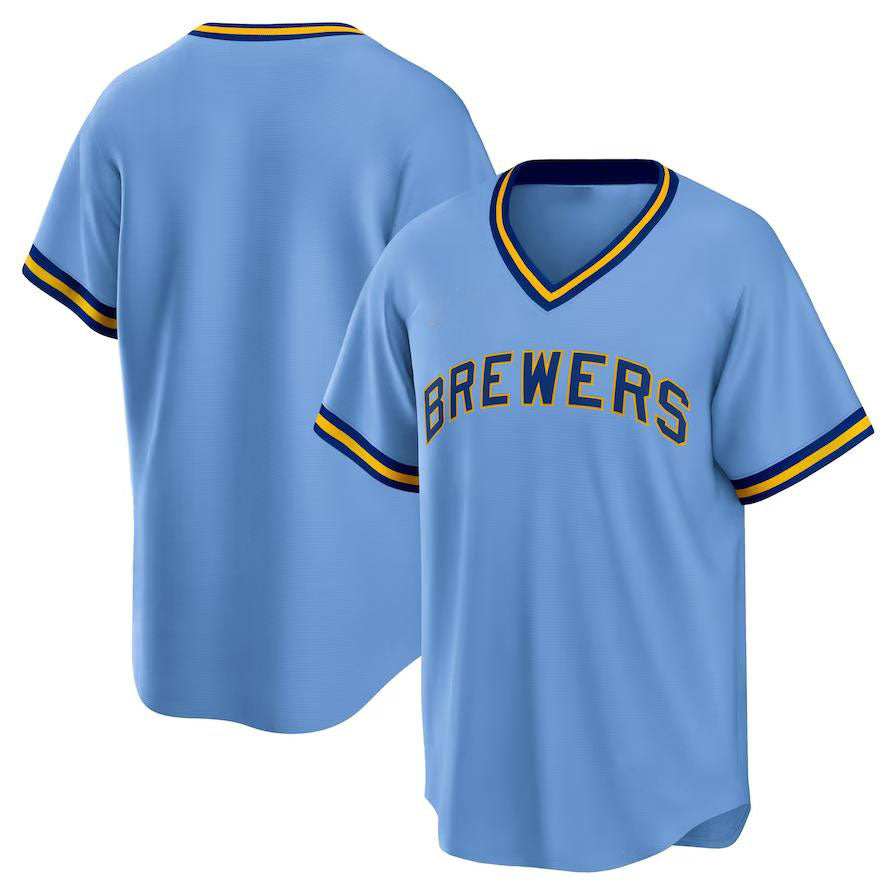 Milwaukee Brewers Powder Blue Road Cooperstown Collection Team Jersey Baseball Jersey baseball jersey product view 1