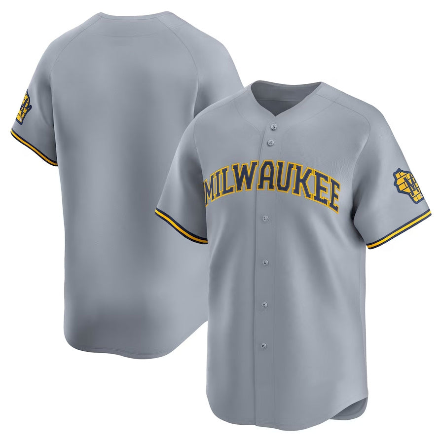 Milwaukee Brewers Road Limited Jersey - Gray Stitched Baseball Jersey baseball jersey product view 1