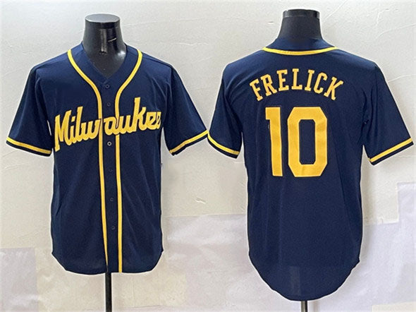 Milwaukee Brewers #10 Sal Frelick Navy Cool Base Stitched Baseball Jersey baseball jersey product view 1