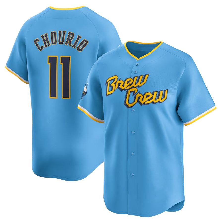 Milwaukee Brewers #11 Jackson Chourio City Connect Limited Jersey - Powder Blue Stitched Baseball Jersey baseball jersey product view 1