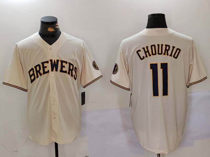 Milwaukee Brewers #11 Jackson Chourio Cream Stitched Cool Base Baseball Jerseys baseball jersey product view 1