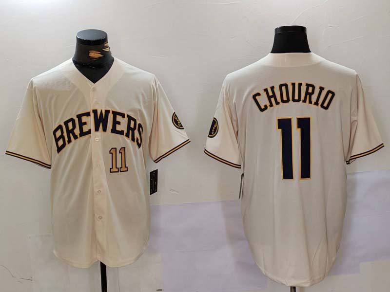 Milwaukee Brewers #11 Jackson Chourio Cream Stitched Cool Base Baseball Jerseys baseball jersey product view 1