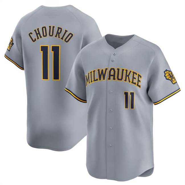 Milwaukee Brewers #11 Jackson Chourio Grey 2024 Away Limited Stitched Baseball Jersey baseball jersey product view 1