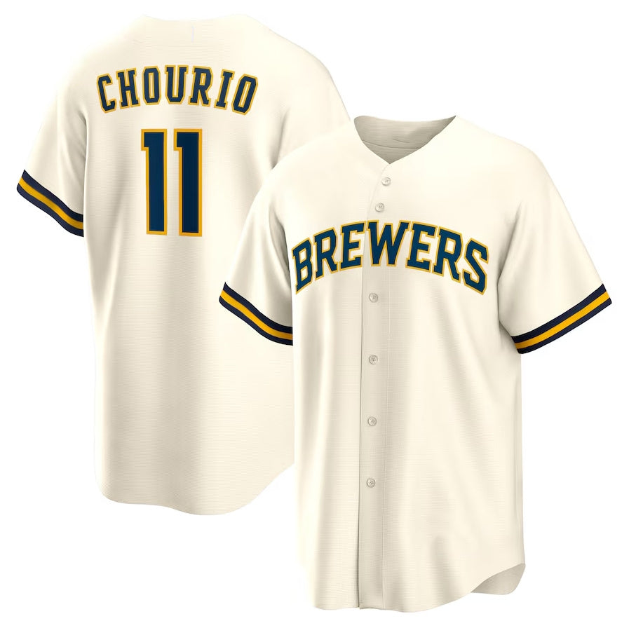 Milwaukee Brewers #11 Jackson Chourio Home Replica Jersey - Cream Stitched Baseball Jersey baseball jersey product view 1