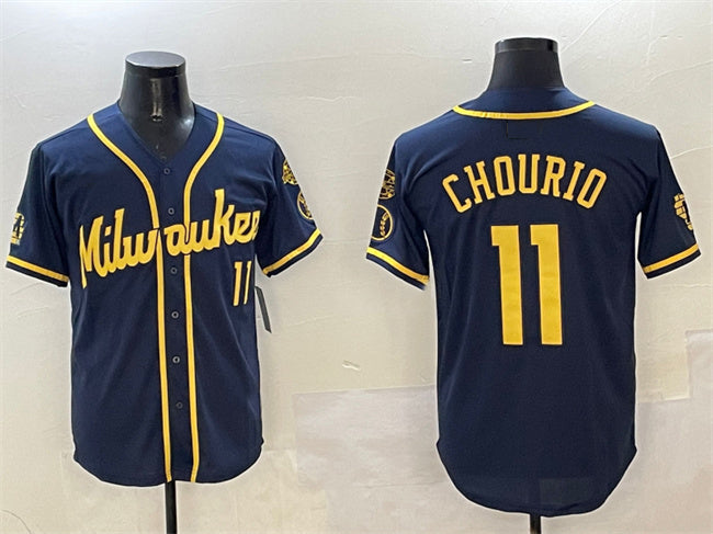 Milwaukee Brewers #11 Jackson Chourio Navy With Home Patch Limited Stitched Baseball Jersey baseball jersey product view 1