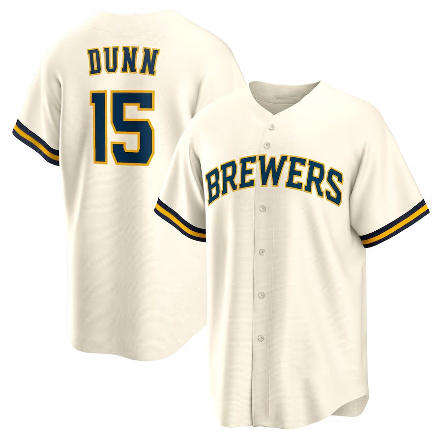 Milwaukee Brewers #15 Oliver Dunn Home Replica Jersey - Cream Stitched Baseball Jersey baseball jersey product view 1