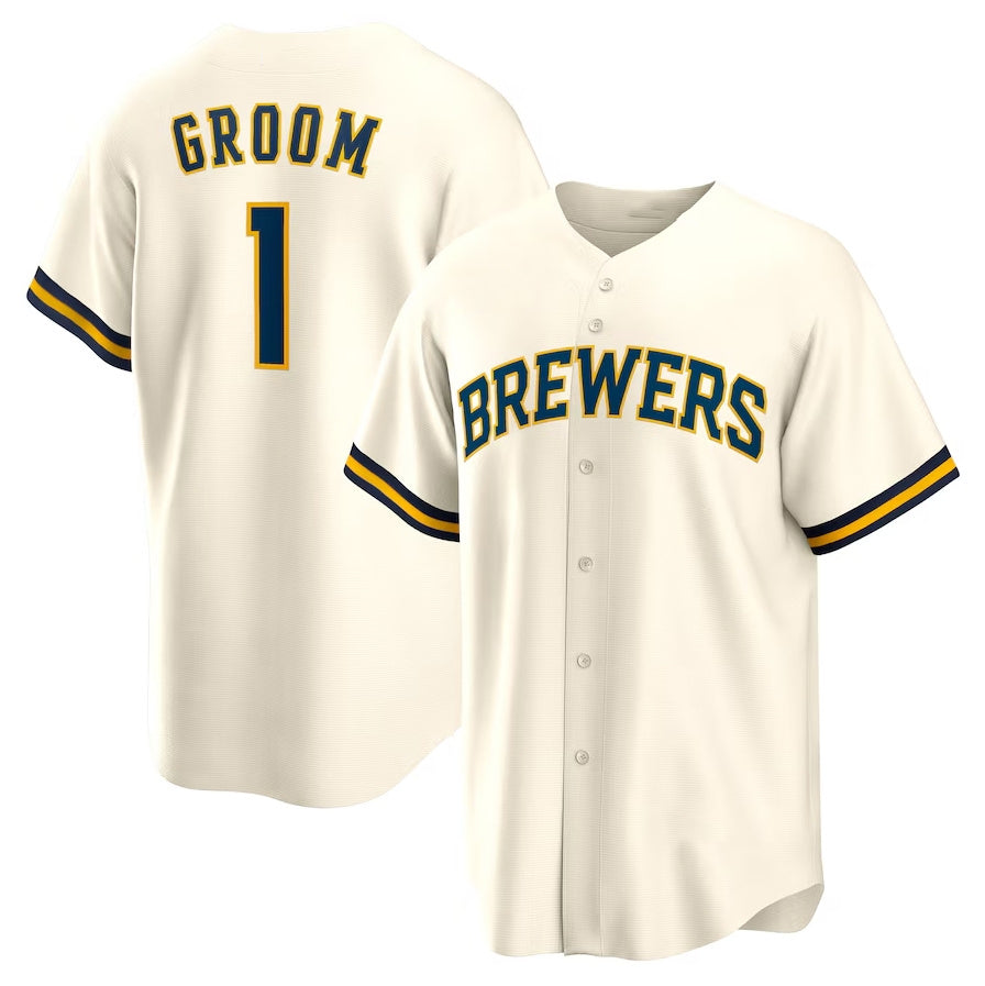 Milwaukee Brewers #1 Groom Home Replica Jersey - White Stitched Baseball Jersey baseball jersey product view 1