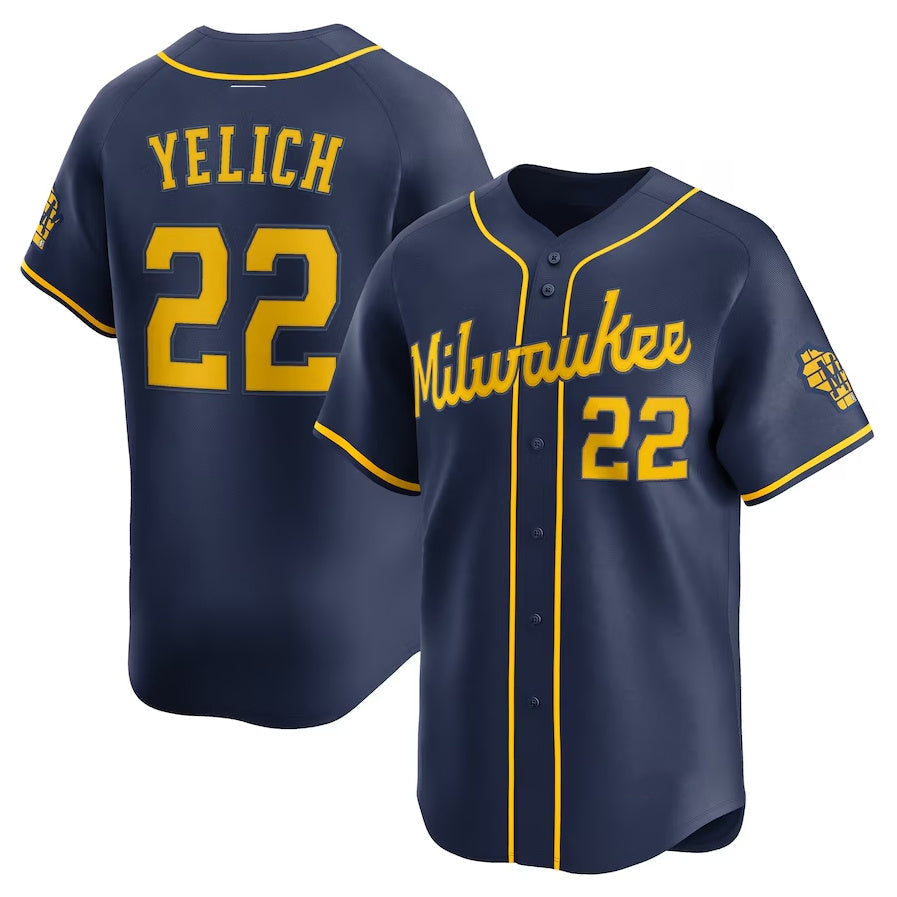 Milwaukee Brewers #22 Christian Yelich Alternate Limited Jersey - Navy Stitched Baseball Jersey baseball jersey product view 1
