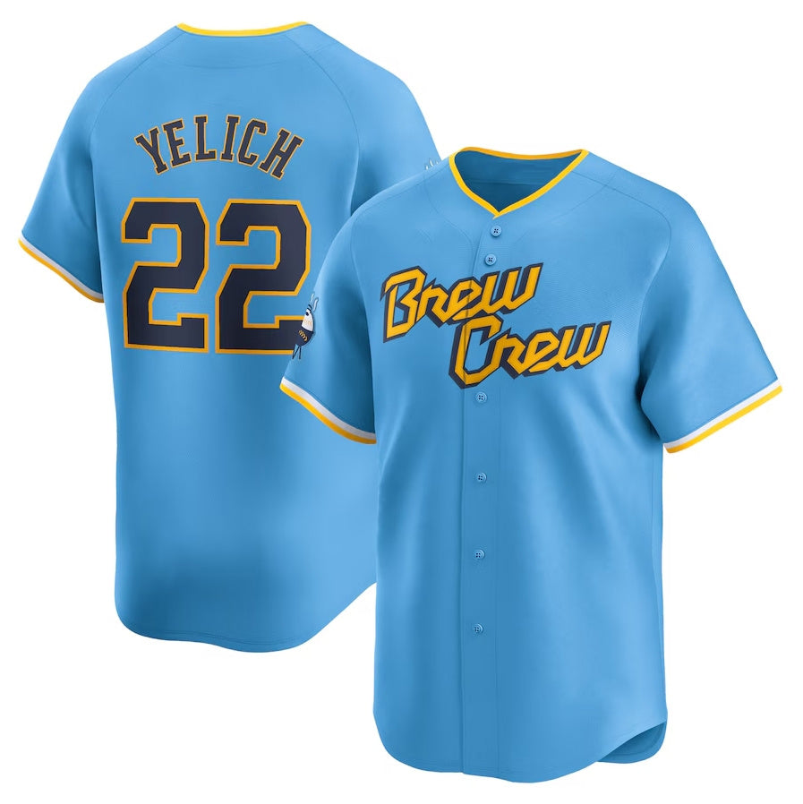 Milwaukee Brewers #22 Christian Yelich City Connect Limited Player Jersey - Powder Blue Stitched Baseball Jersey baseball jersey product view 1