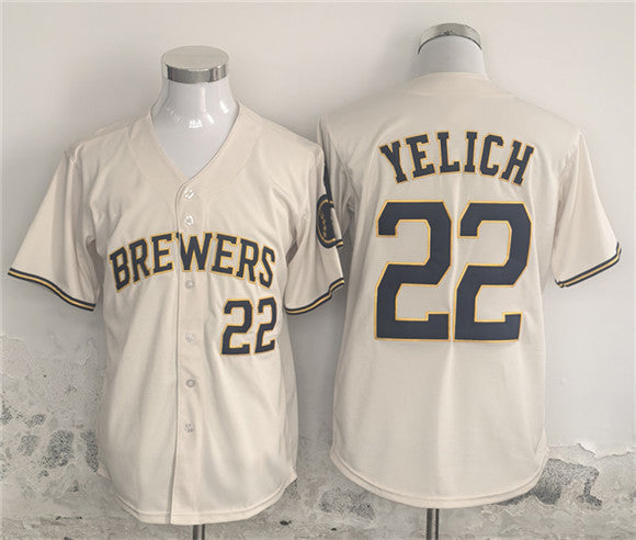 Milwaukee Brewers #22 Christian Yelich Cream Home Limited Stitched Baseball Jersey baseball jersey product view 1