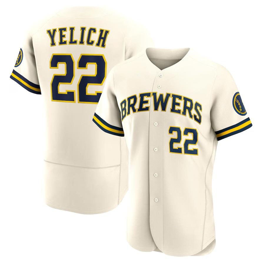 Milwaukee Brewers #22 Christian Yelich Cream Home Wordmark Authentic Player Jersey Baseball Jerseys baseball jersey product view 1
