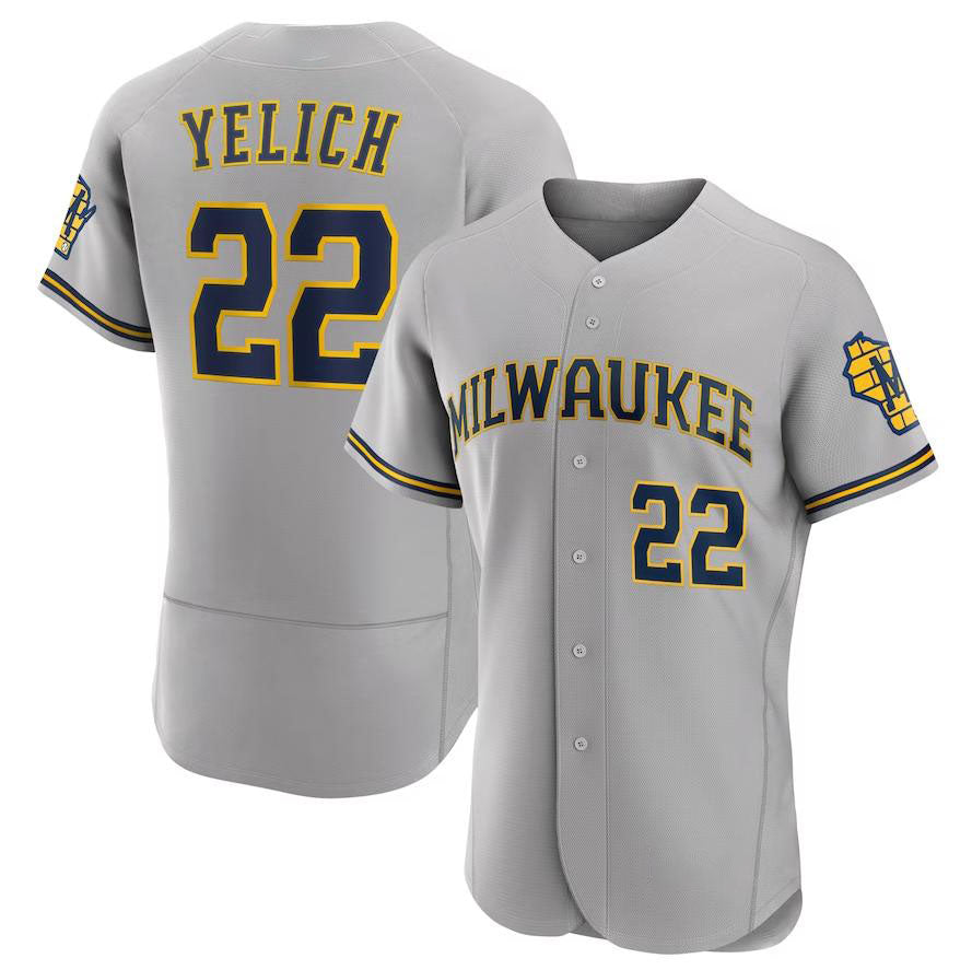 Milwaukee Brewers #22 Christian Yelich Gray Road Authentic Player Logo Jersey Baseball Jerseys baseball jersey product view 1