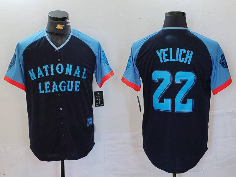 Milwaukee Brewers #22 Christian Yelich Navy 2024 All Star Limited Stitched Baseball Jerseys baseball jersey product view 1