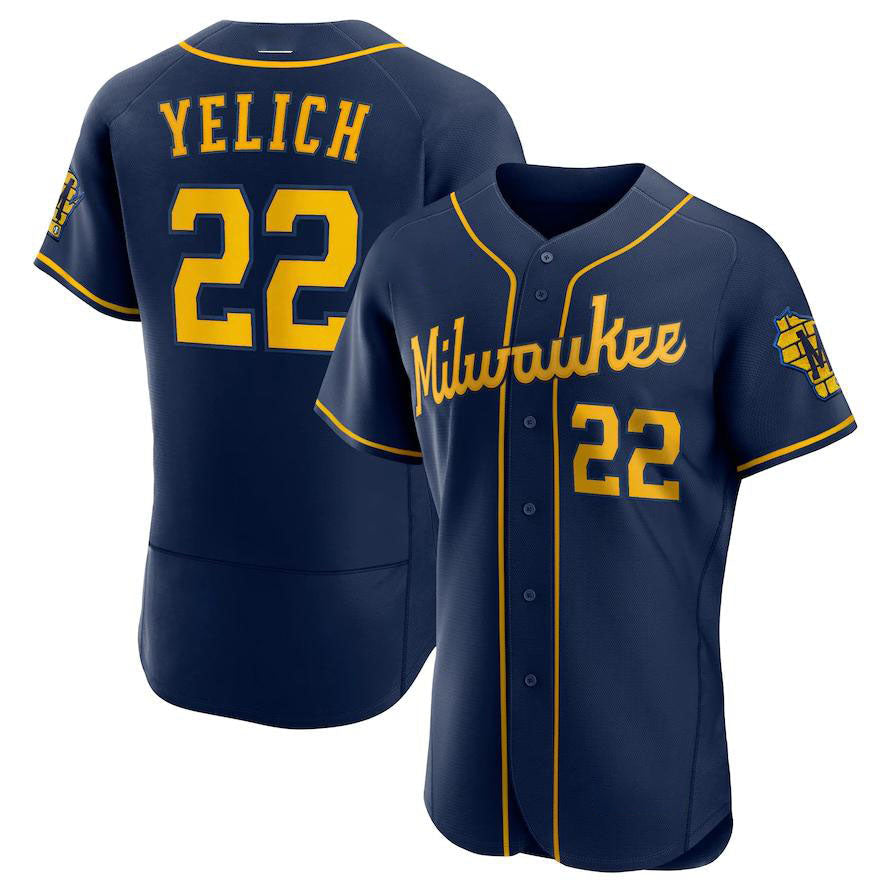 Milwaukee Brewers #22 Christian Yelich Navy 50th Season Alternate Authentic Player Jersey Baseball Jerseys baseball jersey product view 1