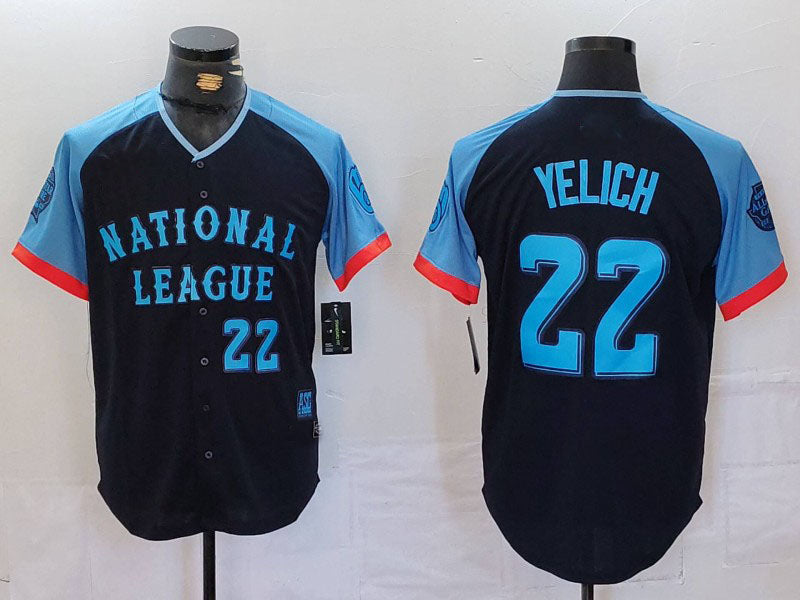 Milwaukee Brewers #22 Christian Yelich Number Navy 2024 All Star Limited Stitched Baseball Jerseys baseball jersey product view 1