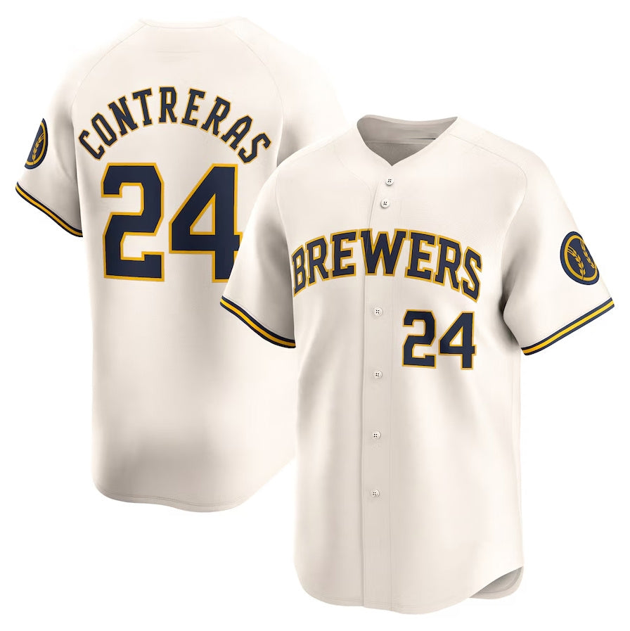 Milwaukee Brewers #24 William Contreras Home Limited Player Jersey - Cream Stitched Baseball Jersey baseball jersey product view 1