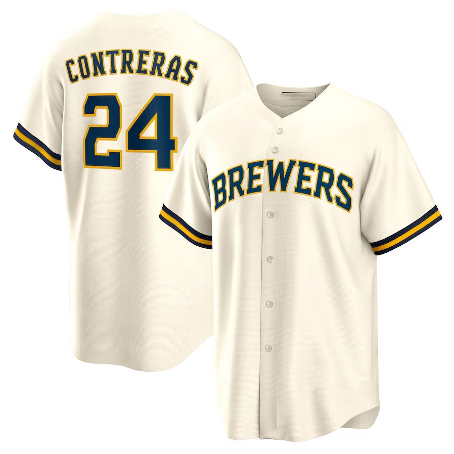 Milwaukee Brewers #24 William Contreras Home Replica Jersey - Cream Stitched Baseball Jersey baseball jersey product view 1