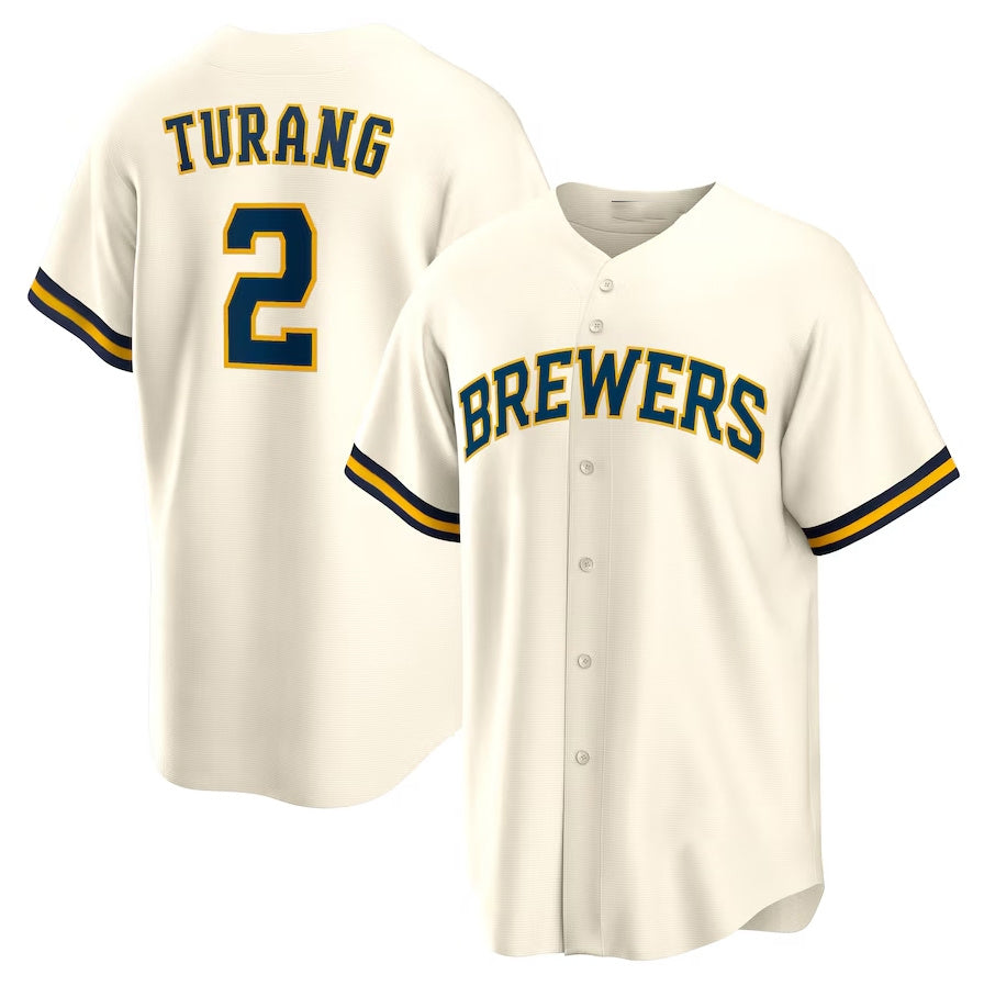 Milwaukee Brewers #2 Brice Turang Home Replica Jersey - Cream Stitched Baseball Jersey baseball jersey product view 1