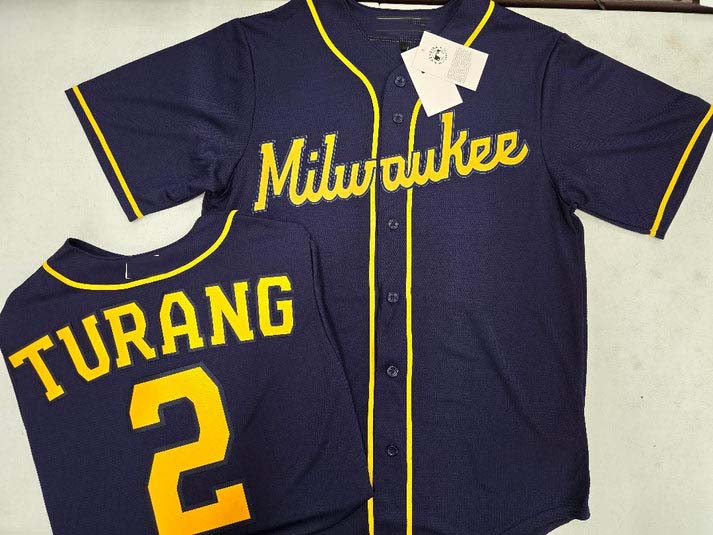 Milwaukee Brewers #2 Brice Turang Navy Blue Stitched Cool Base Baseball Jerseys baseball jersey product view 1