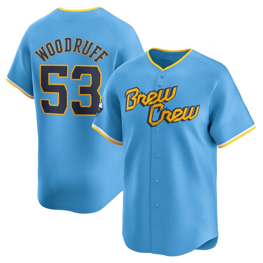 Milwaukee Brewers #53 Brandon Woodruff City Connect Limited Player Jersey - Powder Blue Stitched Baseball Jersey baseball jersey product view 1