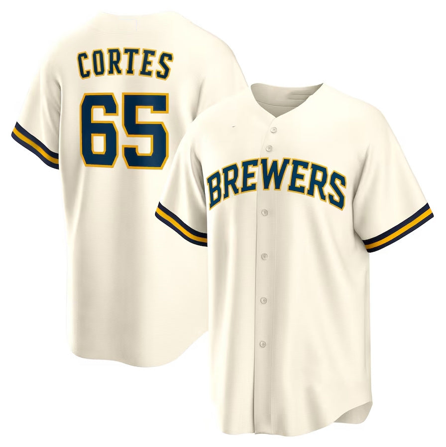 Milwaukee Brewers #65 Nestor Cortes Home Replica Jersey - Cream Stitched Baseball Jersey baseball jersey product view 1