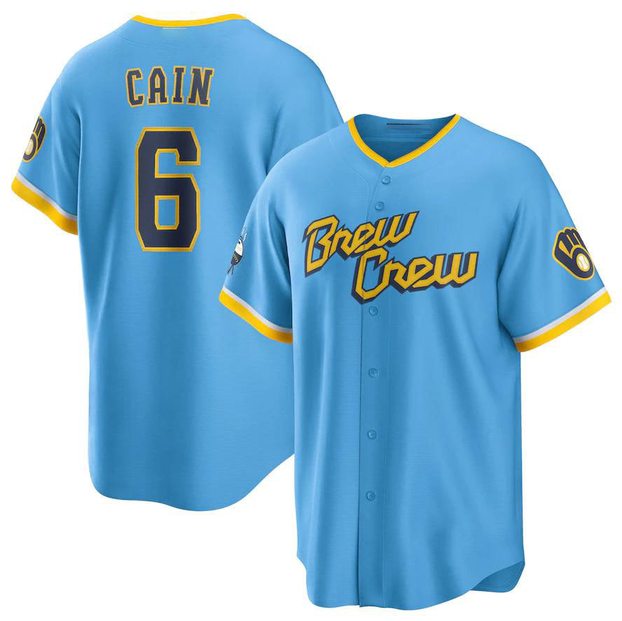 Milwaukee Brewers #6 Lorenzo Cain Powder Blue 2022 City Connect Replica Player Jersey Baseball Jerseys baseball jersey product view 1