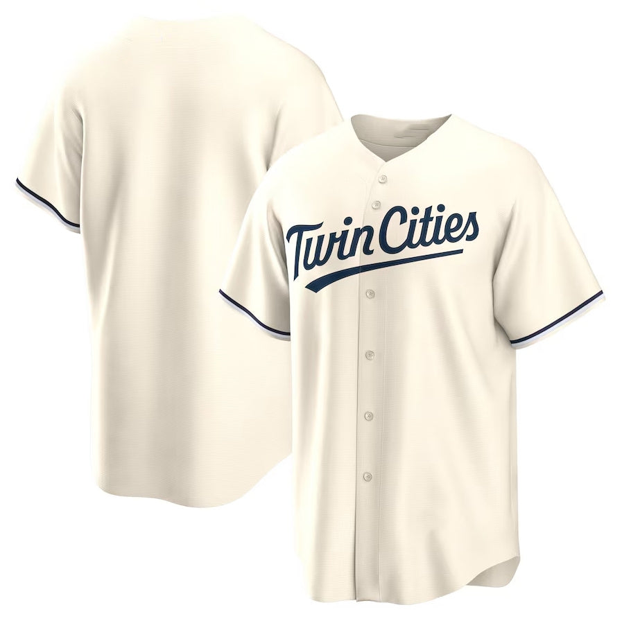 Minnesota Twins Alternate Replica Team Jersey - Cream Stitched Baseball Jersey baseball jersey product view 1