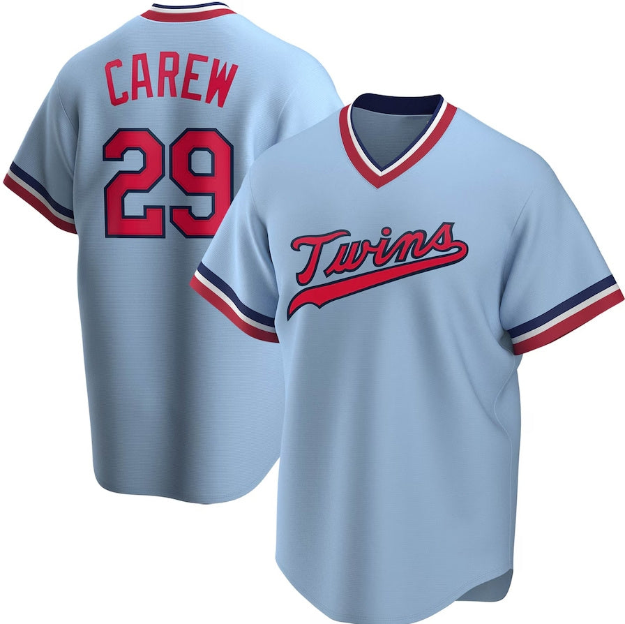Minnesota Twins #29 Rod Carew Road Cooperstown Collection Player Jersey - Light Blue Stitched Baseball Jersey baseball jersey product view 1