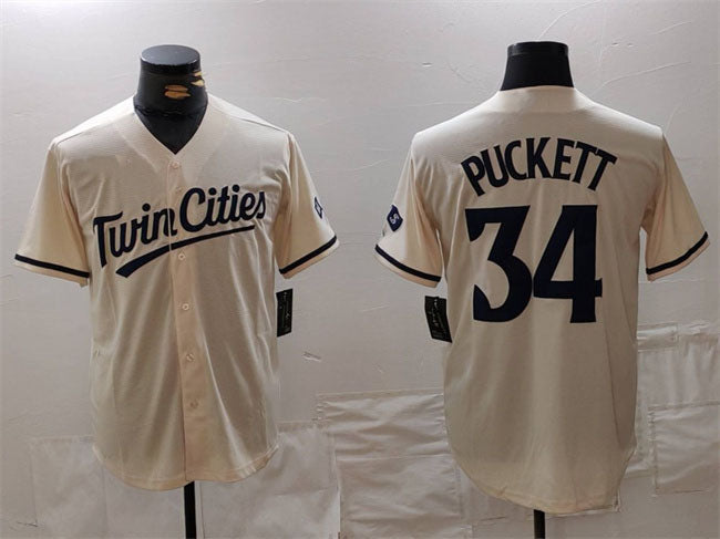 Minnesota Twins #34 Kirby Puckett Cream Cool Base Stitched Baseball Jersey baseball jersey product view 1