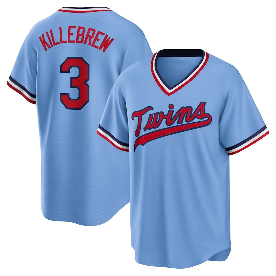 Minnesota Twins #3 Harmon Killebrew Road Cooperstown Collection Player Jersey - Light Blue Stitched Baseball Jersey baseball jersey product view 1