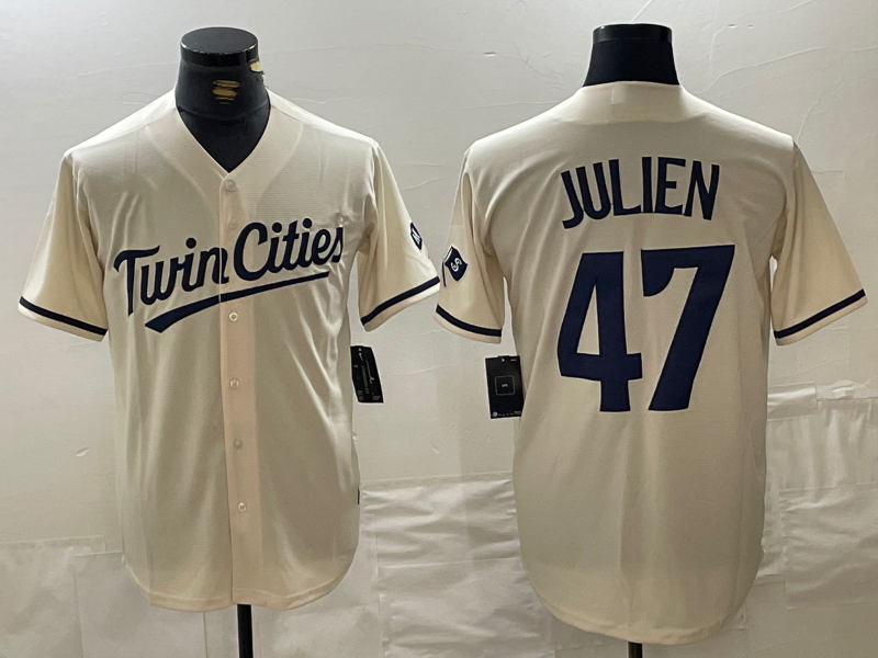 Minnesota Twins #47 Edouard Julien Cream Cool Base Stitched Baseball Jersey baseball jersey product view 1