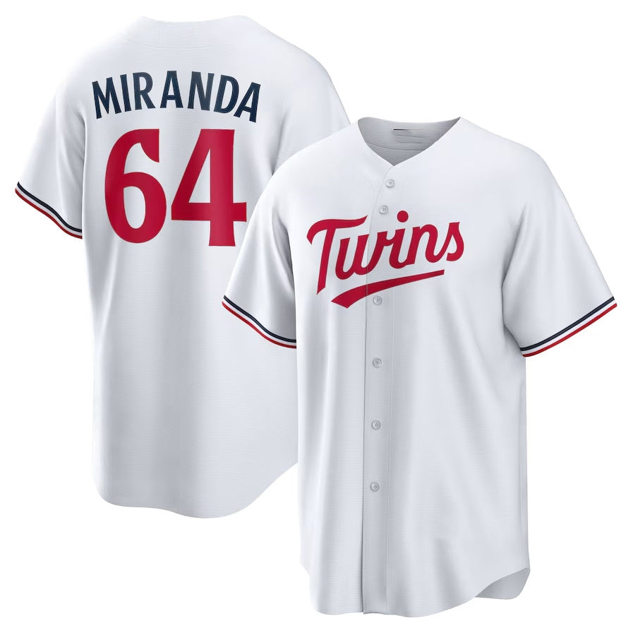 Minnesota Twins #64 Jose Miranda Home Replica Jersey - White Stitched Baseball Jersey baseball jersey product view 1