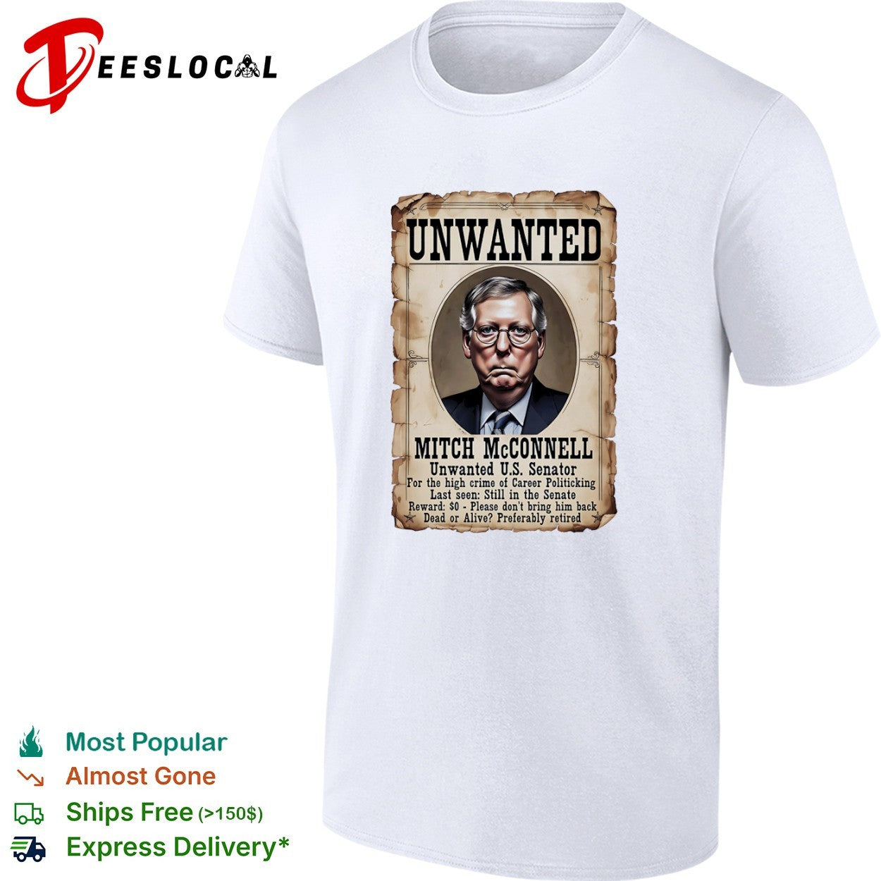 Mitch McConnell unwanted US senator poster - Adult & Kids T-Shirts, Sweatshirts & Hoodies apparel design preview 1