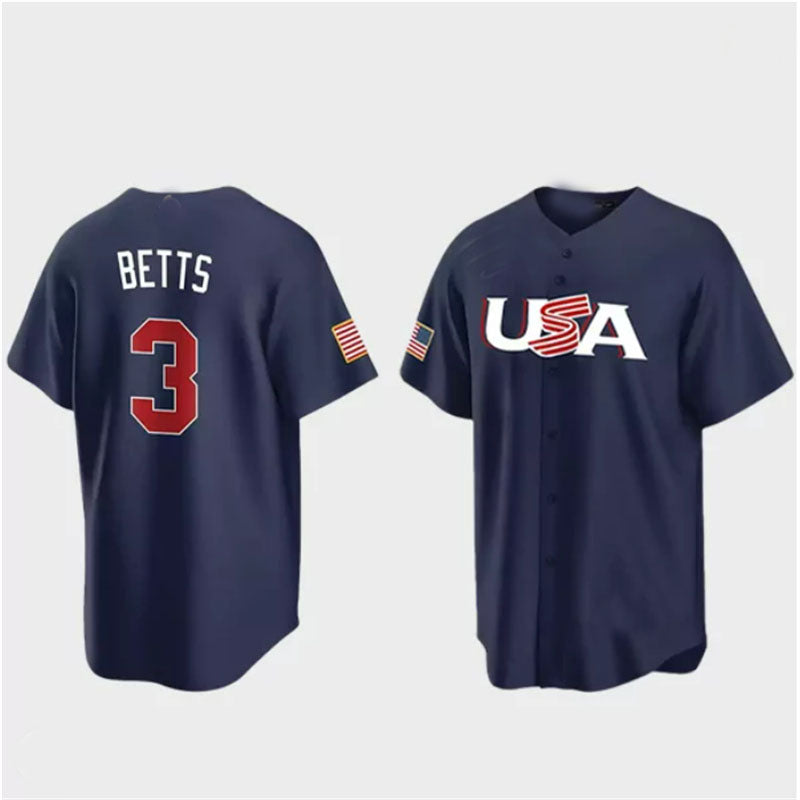 #3 Mookie Betts USA Baseball 2023 World Baseball Classic Jersey ¨C Navy Stitches Baseball Jerseys baseball jersey product view 1