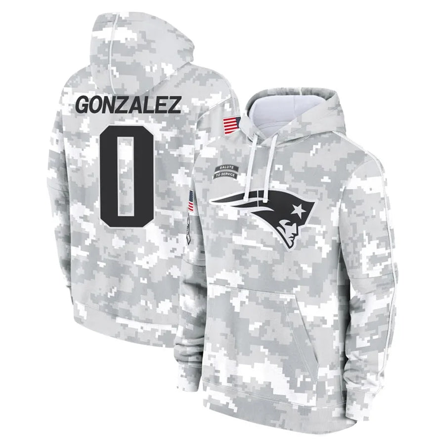 NE.Patriots #0 Christian Gonzalez Player Salute to Service Hoodies Football Jerseys football jersey product view 1