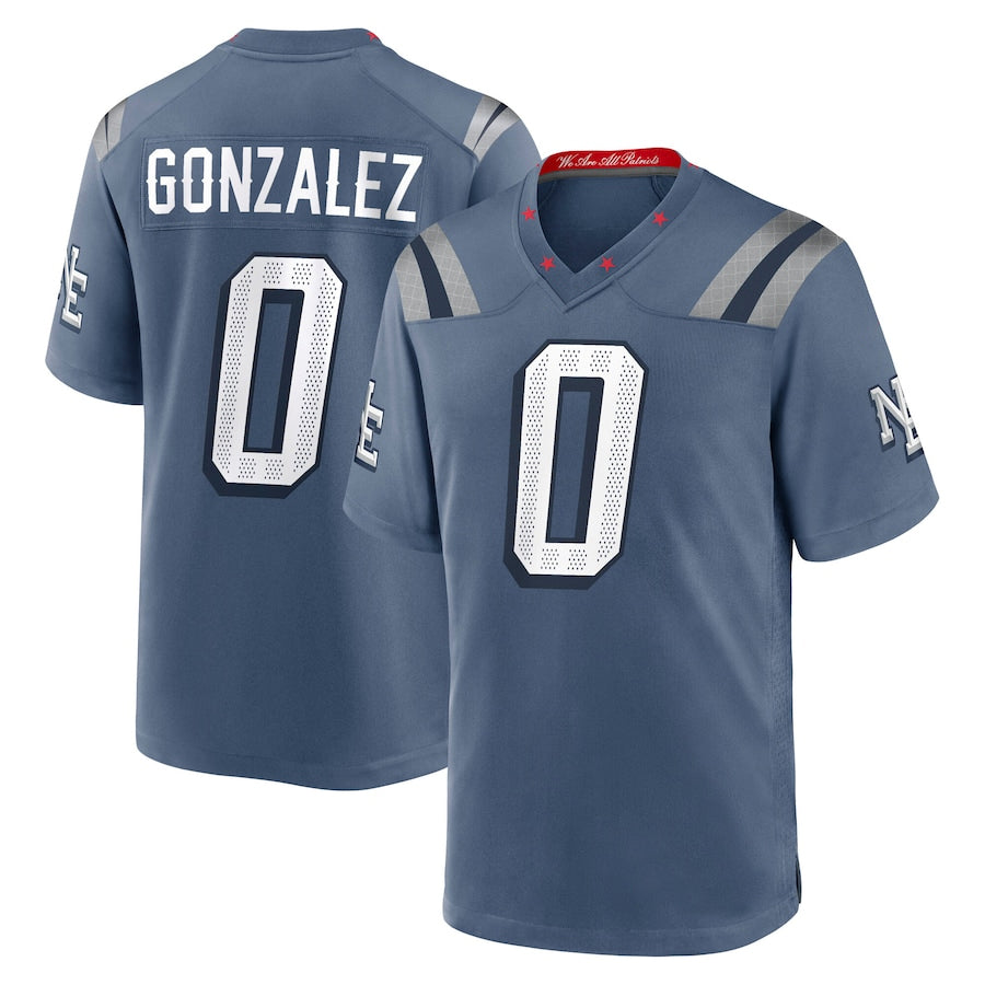 NE.Patriots #0 Christian Gonzalez Player Storm Blue Rivalries Collection Game Foothball Jerseys football jersey product view 2