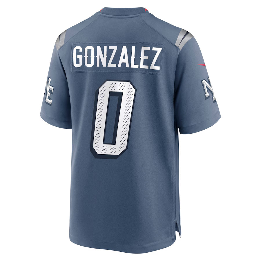 NE.Patriots #0 Christian Gonzalez Player Storm Blue Rivalries Collection Game Foothball Jerseys football jersey product view 1