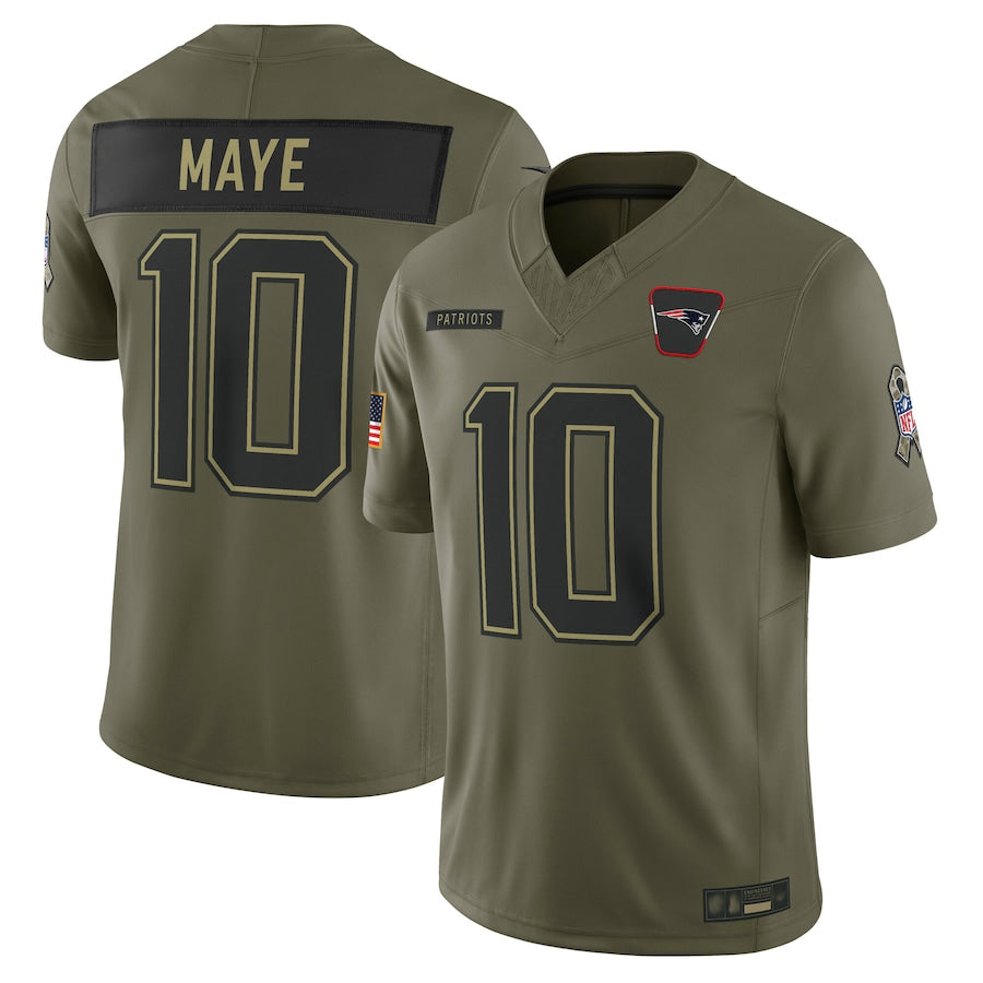 NE.Patriots #10 Drake Maye Player Olive Salute to Service Limited Football Jerseys football jersey product view 2