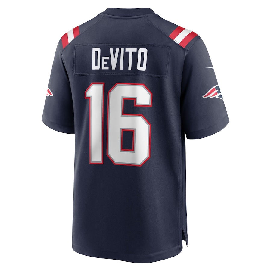 NE.Patriots #16 Tommy DeVito Player Navy Home Game Football Jerseys football jersey product view 1