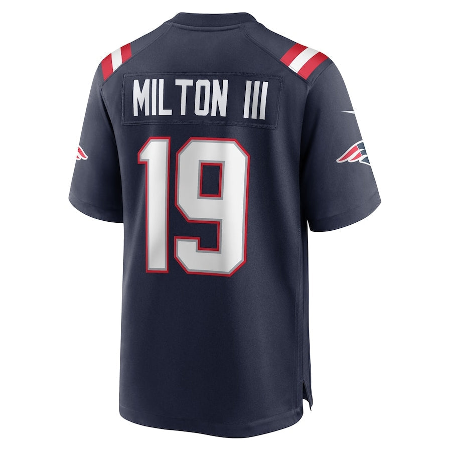 NE.Patriots #19 Joe Milton III Player Navy Game Stitched American Football Jerseys football jersey product view 1