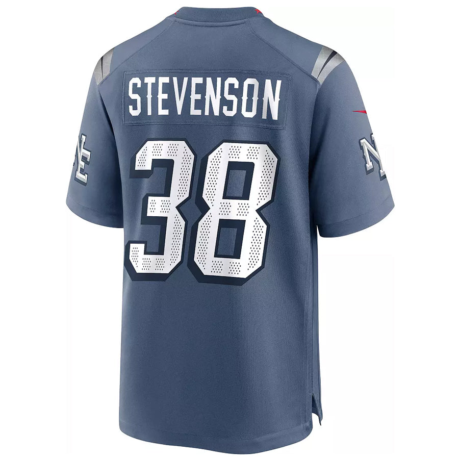 NE.Patriots #38 Rhamondre Stevenson Player Storm Blue Rivalries Collection Game Football Jerseys football jersey product view 1