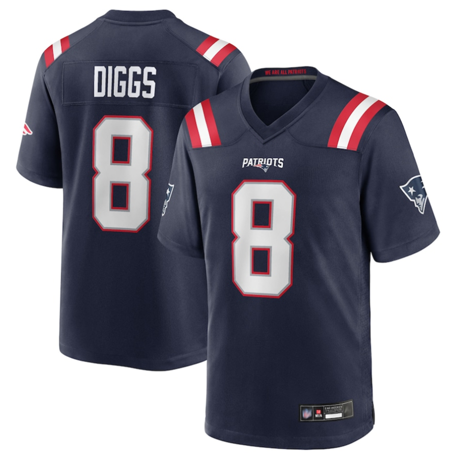 NE.Patriots #8 Stefon Diggs Player Navy Replica Game Baseball Jerseys baseball jersey product view 1