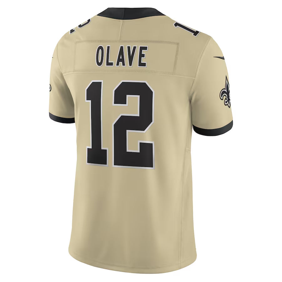 NO.Saints #12 Chris Olave Player Gold Alternate Vapor F.U.S.E. Limited Football Jerseys football jersey product view 1