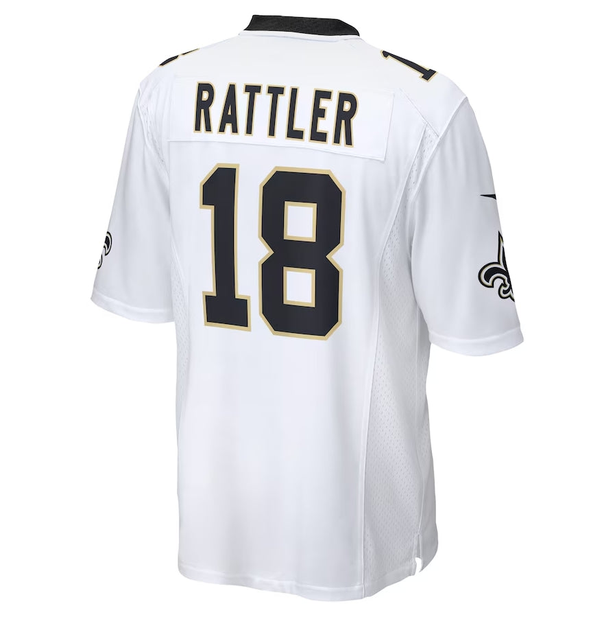 NO.Saints #18 Spencer Rattler White Game Player Stitched American Football Jerseys football jersey product view 1