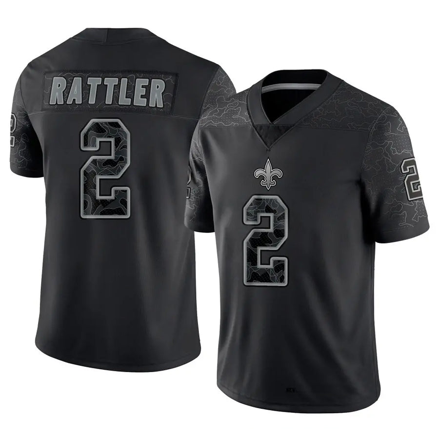 NO.Saints #2 Spencer Rattler Player Black RFLCTV Limited Football Jerseys football jersey product view 1
