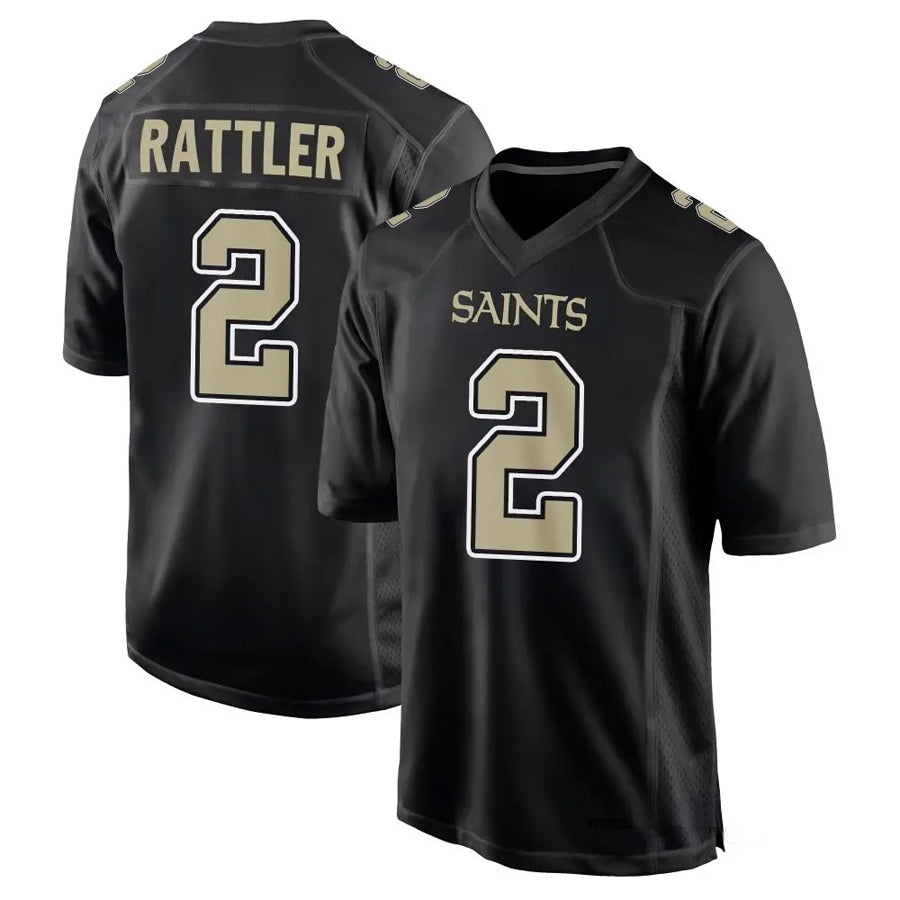 NO.Saints #2 Spencer Rattler Player Carbon Black Fashion Game Football Jerseys football jersey product view 1